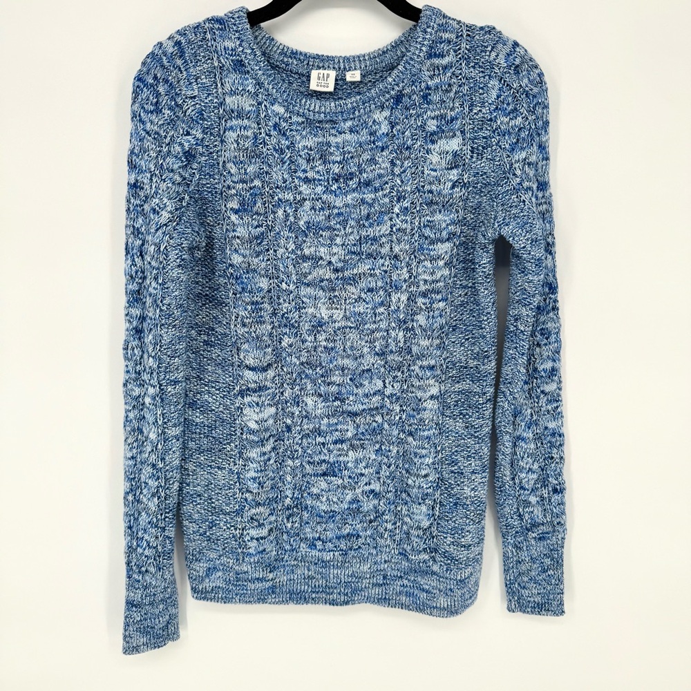 GAP Blue Cable Knit Marled Space Dye Crew Neck Sweater Women’s XS 100% Cotton